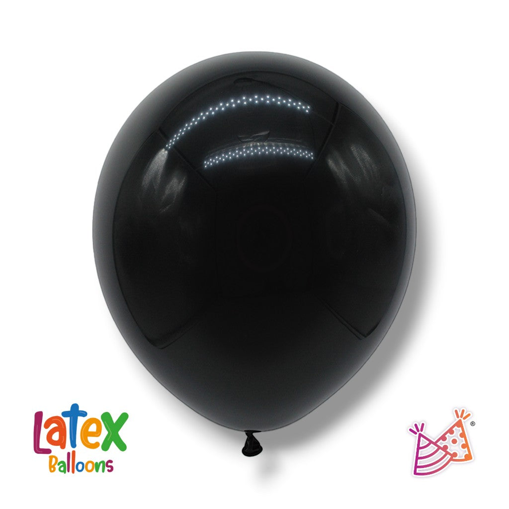 Globo de látex negro de 18 pulgadas de PartyStore, ideal para decoraciones de fiestas y eventos elegantes.