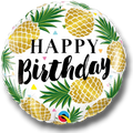 Globo metalizado redondo PartyStore de 18 pulgadas con diseño de piñas doradas y texto Happy Birthday