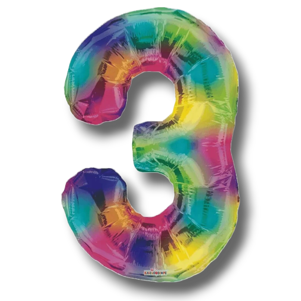 Globo metálico PartyStore en forma de número 3 con diseño multicolor degradado para fiestas y celebraciones