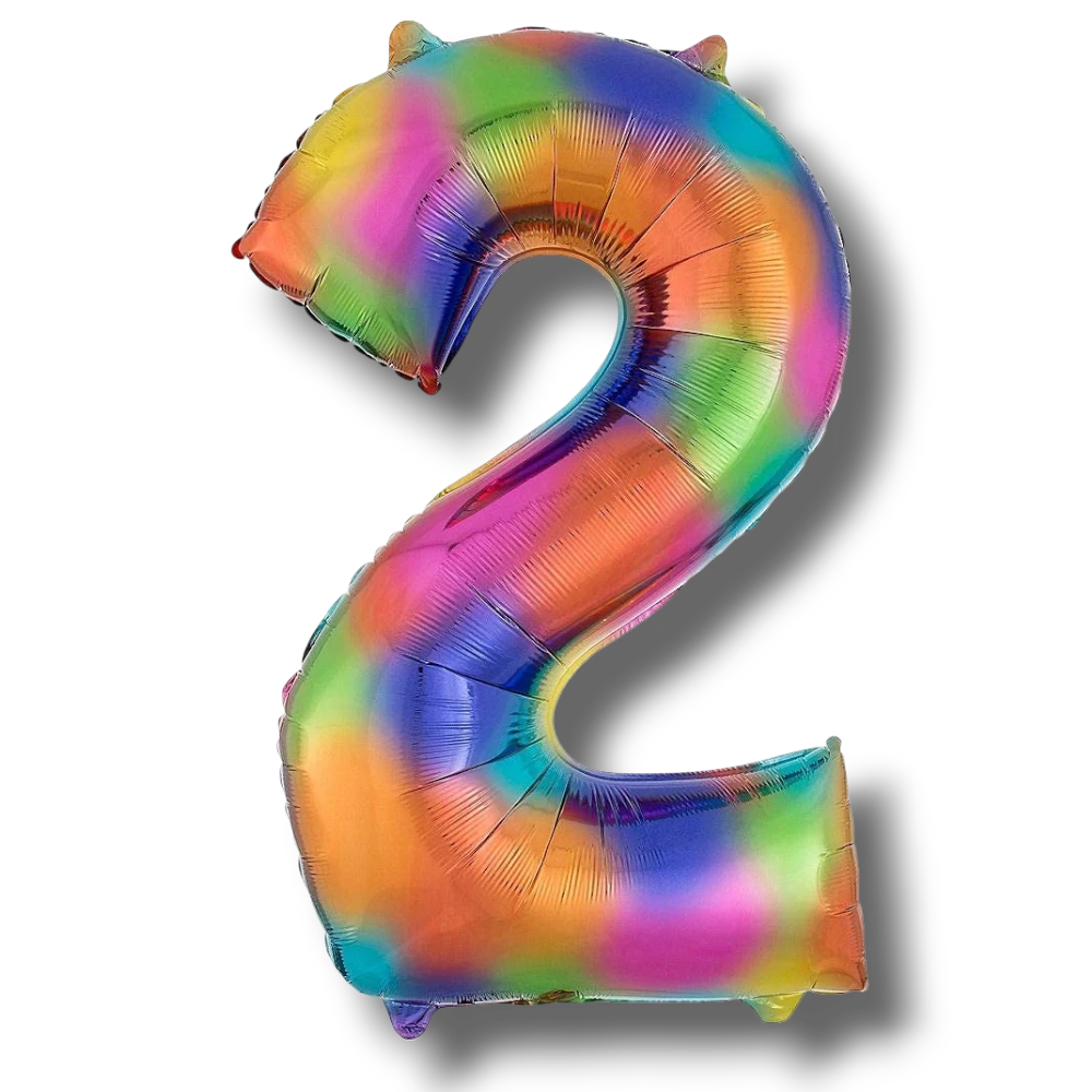 Globo metálico PartyStore en forma de número 2 con diseño multicolor degradado de 36 pulgadas para fiestas