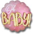 Globo PartyStore de 36 pulgadas rosa con estrellas blancas y letras doradas Oh Baby para baby shower