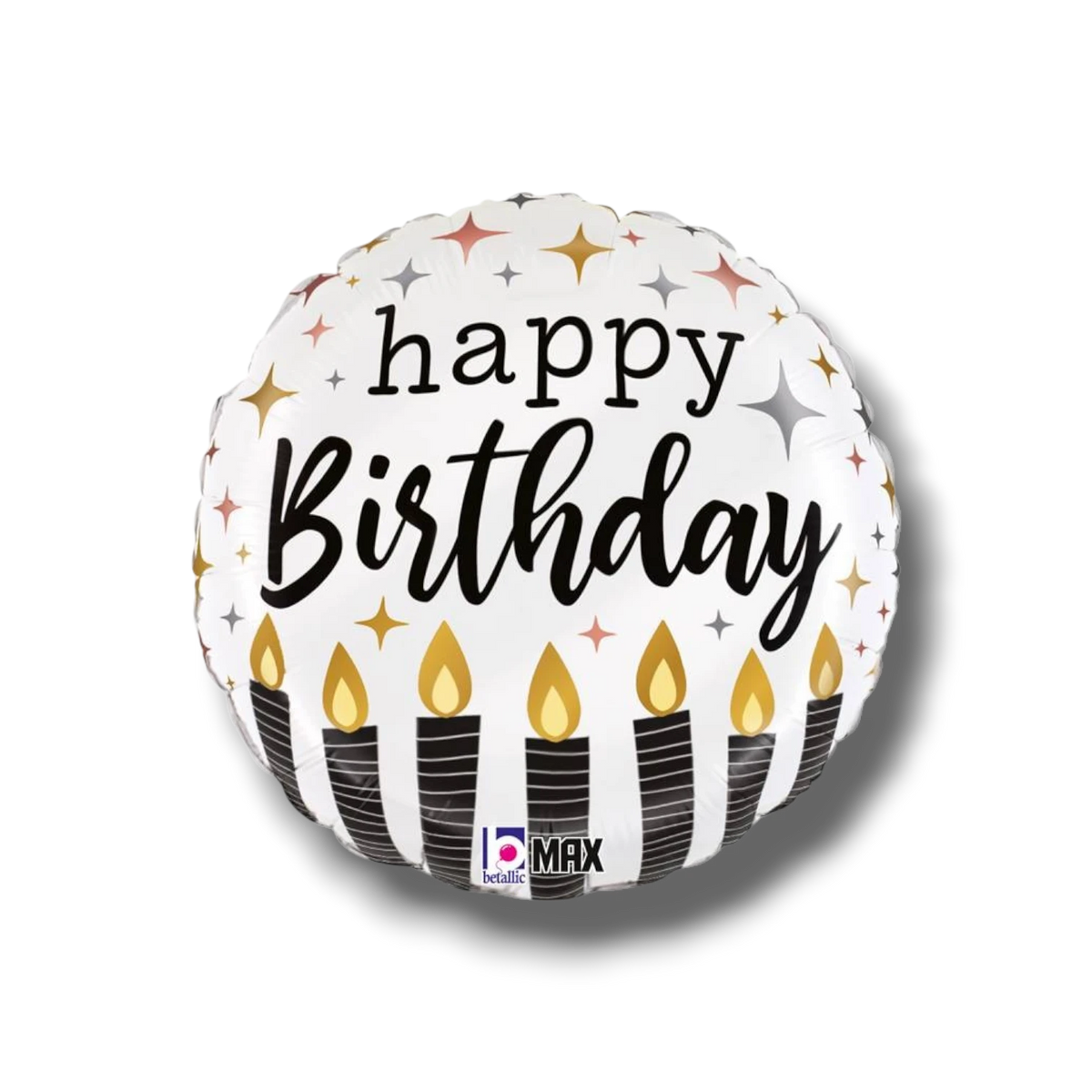 Globo de 18 pulgadas PartyStore con diseño de velas de cumpleaños, acabado metálico satinado y texto Happy Birthday