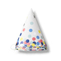 Set de 8 gorritos de papel PartyStore blancos con estampado de lunares coloridos para fiestas de cumpleaños