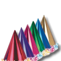 Gorro de fiesta PartyStore de cartón metalizado en varios colores con borde de flecos decorativos