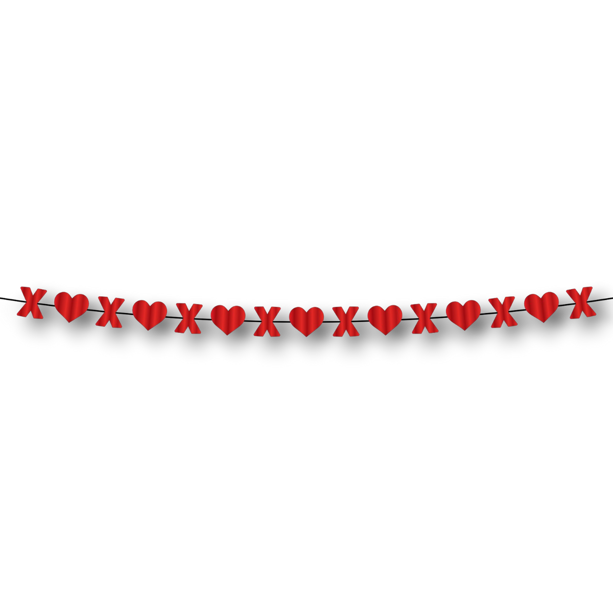 Guirnalda decorativa PartyStore con corazones rojos y letras X en papel para celebraciones de San Valentín