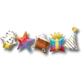 Guirnalda de globos de cumpleaños PartyStore con formas de cupcake, estrella, pastel, regalo y gorro festivo