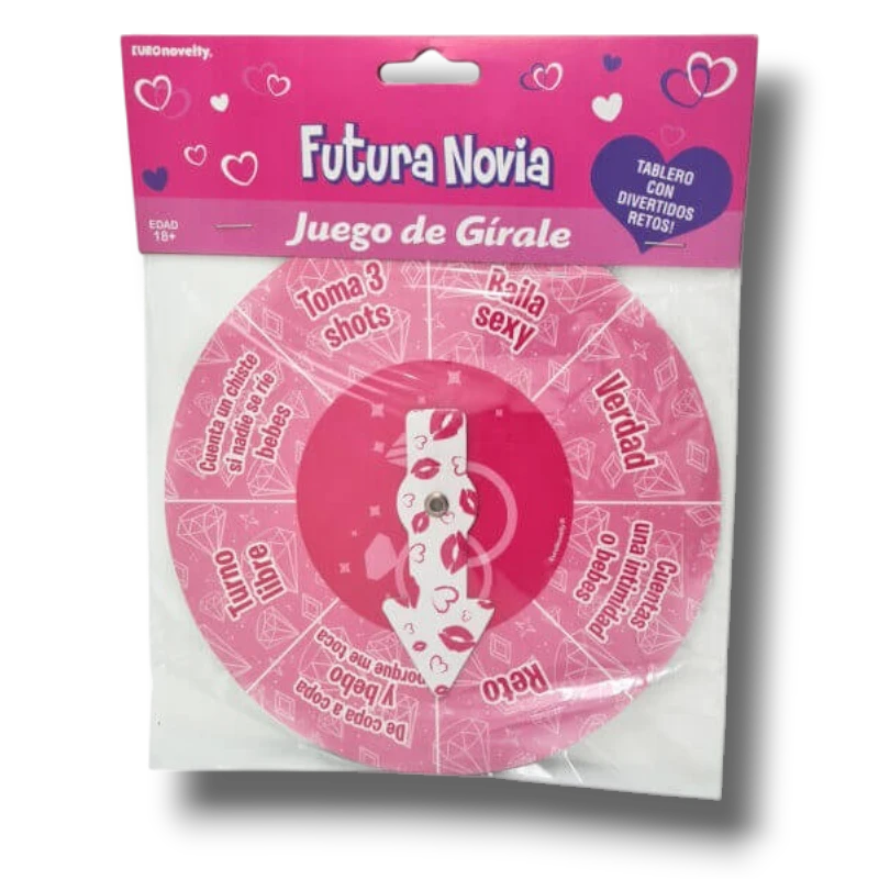 Juego de ruleta PartyStore para despedida de soltera con retos divertidos en color rosa y diseño de labios