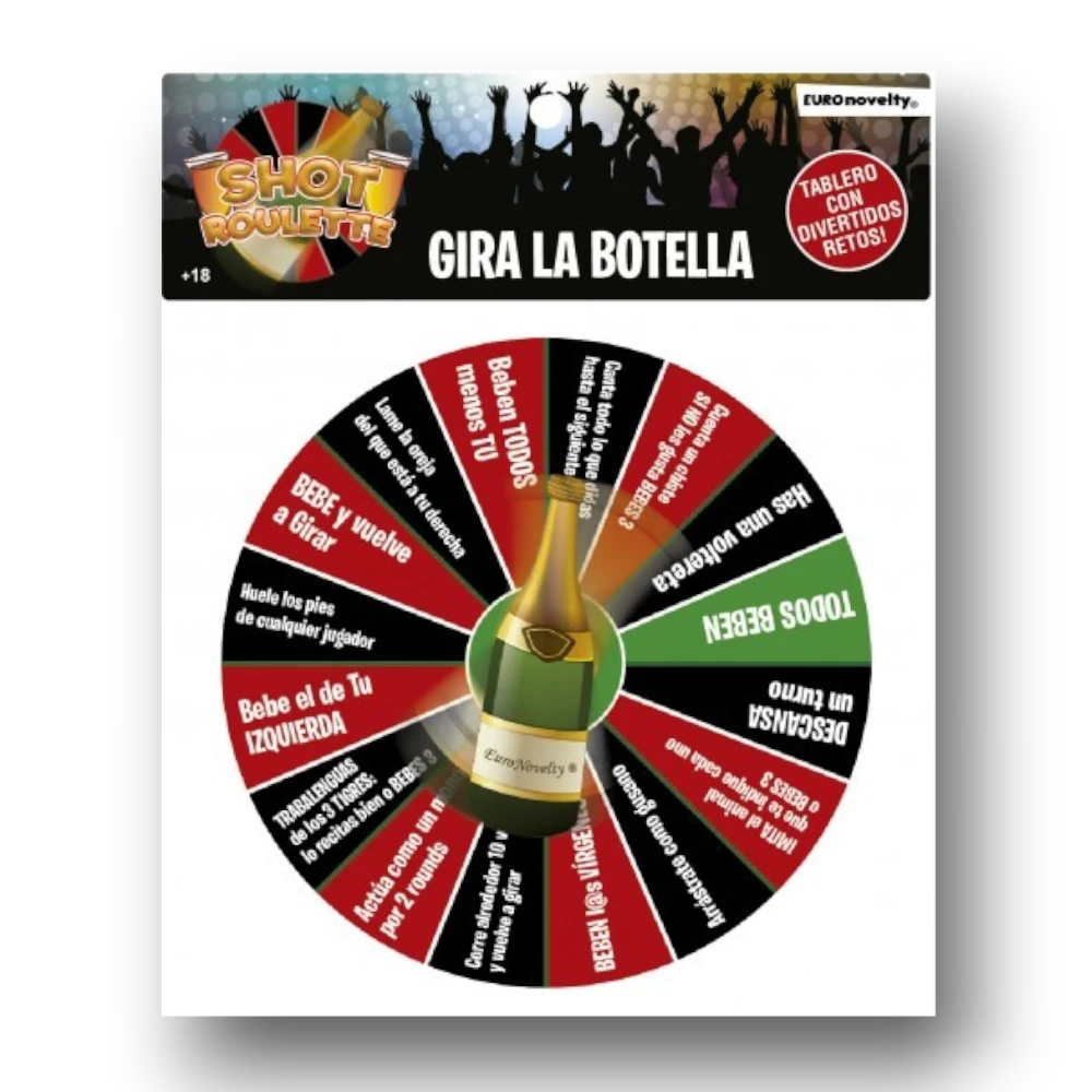 Juego de mesa PartyStore Gira la botella con ruleta de retos para fiestas y bebidas