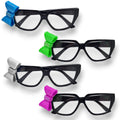 Lentes Nerd Con Moño PartyStore de plástico negro con lazos decorativos en colores azul, verde, gris y rosa