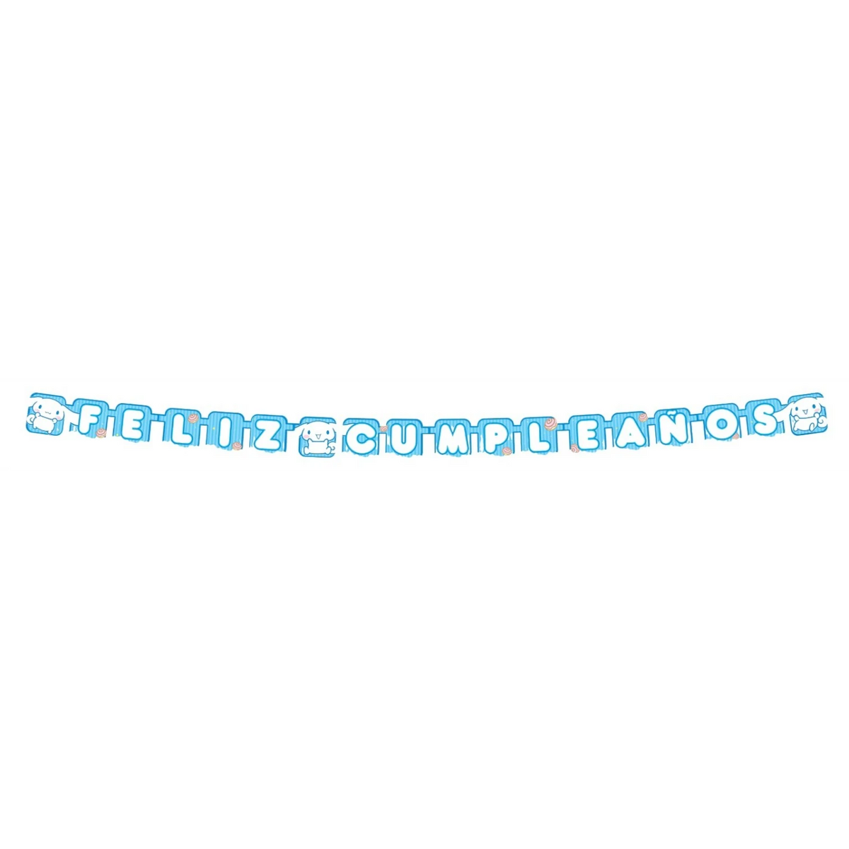 Letrero móvil de feliz cumpleaños PartyStore con diseño de Cinnamoroll en tonos azul y blanco para decoración