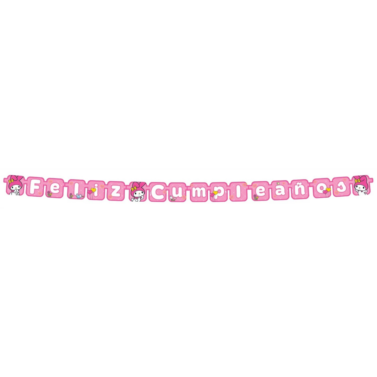 Letrero móvil de Feliz Cumpleaños con temática de My Melody en color rosa, ideal para decoración de fiestas PartyStore