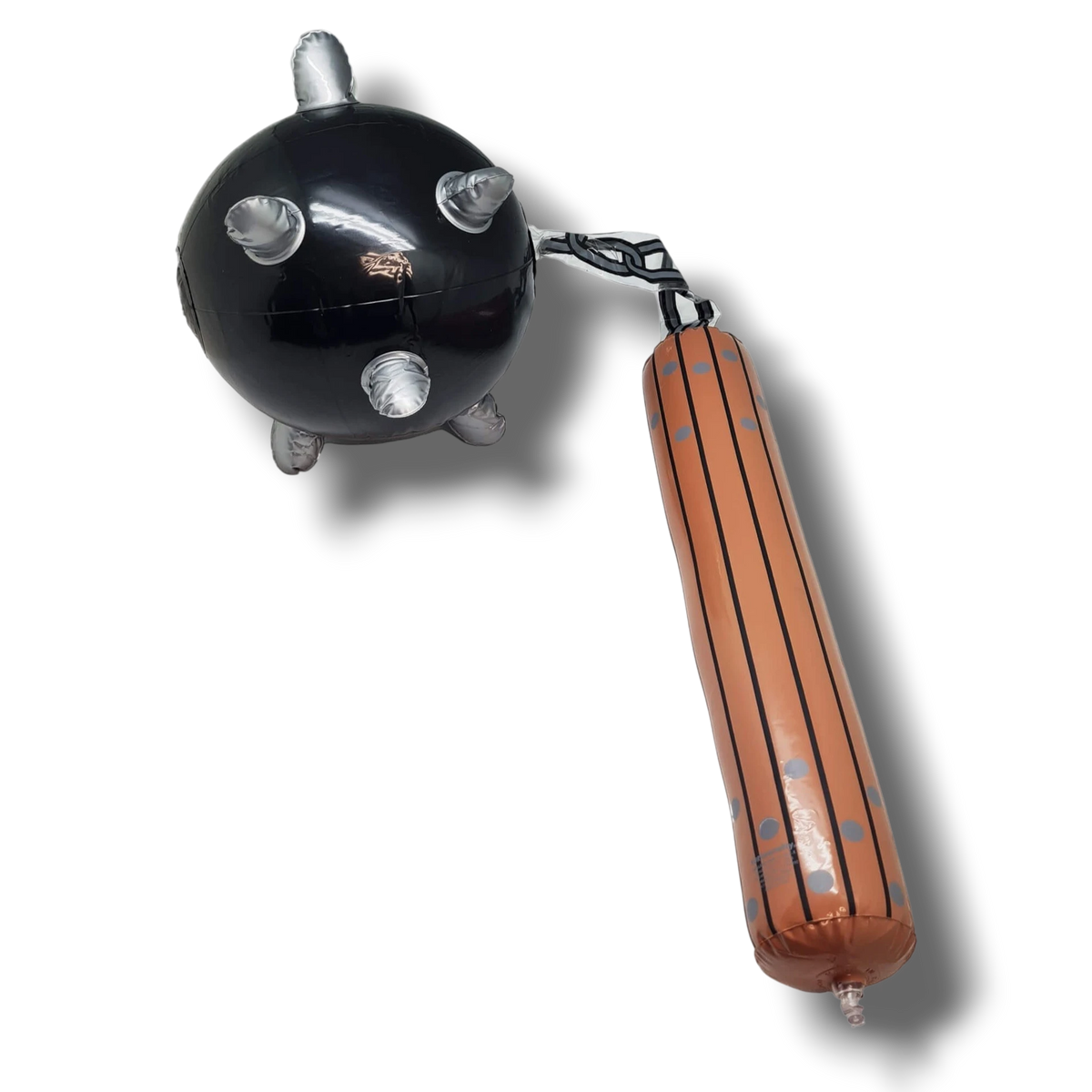 Mazo medieval inflable de PartyStore con cabeza negra de pinchos y mango marrón de madera para disfraces