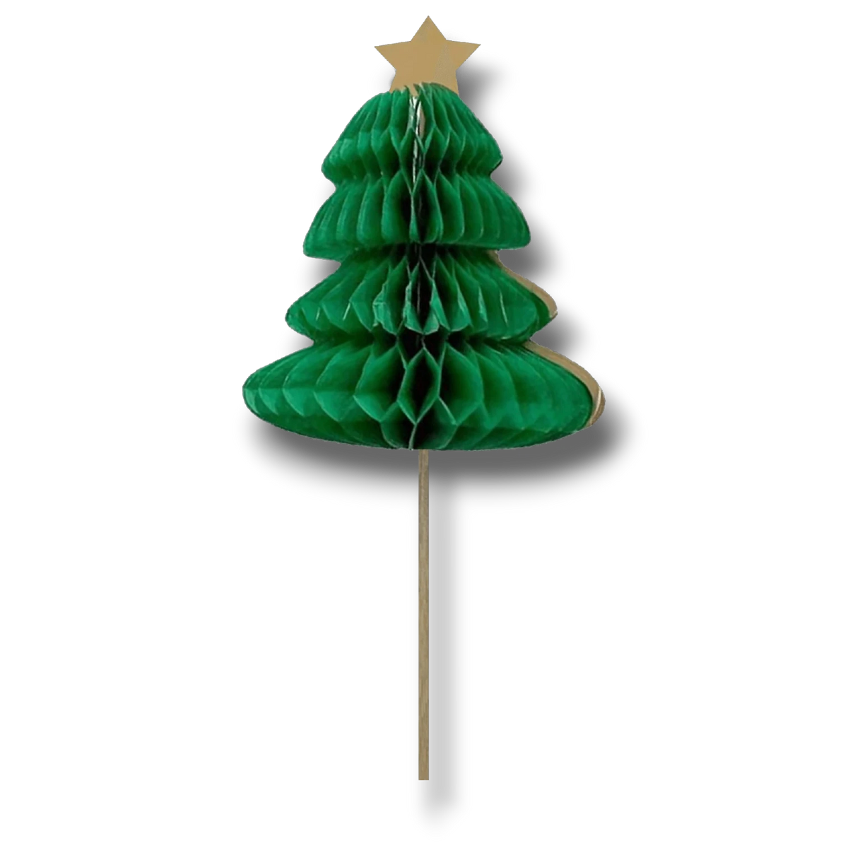 Palillo decorativo PartyStore con forma de árbol de Navidad verde de papel nido de abeja y estrella dorada