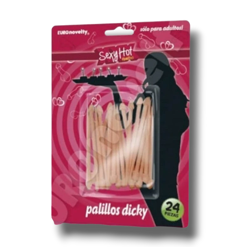 Paquete de 24 palillos para botana PartyStore con diseño divertido en forma de pene, ideales para fiestas de adultos.