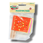 Set de 12 palillos decorativos PartyStore con papel picado de colores vibrantes para fiestas mexicanas