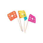 Palillos decorativos PartyStore con banderas de papel picado multicolor y diseño de corazón para fiestas