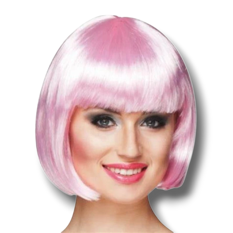 Peluca PartyStore estilo bob en color rosa neón brillante con flequillo recto para disfraz
