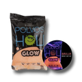 Polvo Holi Glow naranja de PartyStore que brilla bajo luz UV, ideal para fiestas y eventos temáticos