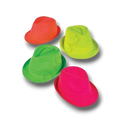 Sombreros fedora PartyStore en colores neón brillante rojo, verde, amarillo y rosa para fiestas y eventos