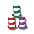 Sombreros de fiesta PartyStore estilo caramelo a rayas en colores verde, rojo y morado con blanco