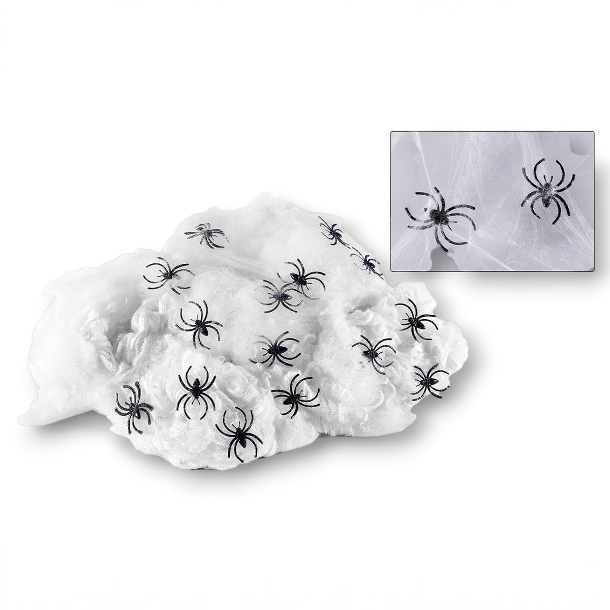Telaraña artificial blanca de 60g con arañas negras decorativas para Halloween de PartyStore