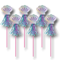 Set de 6 varitas PartyStore con diseño de concha marina metalizada y flecos brillantes en tonos azul y morado