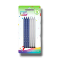 Paquete de 12 velas PartyStore bicolor en azul y plata con diseño de puntos para decoración de pasteles de fiesta